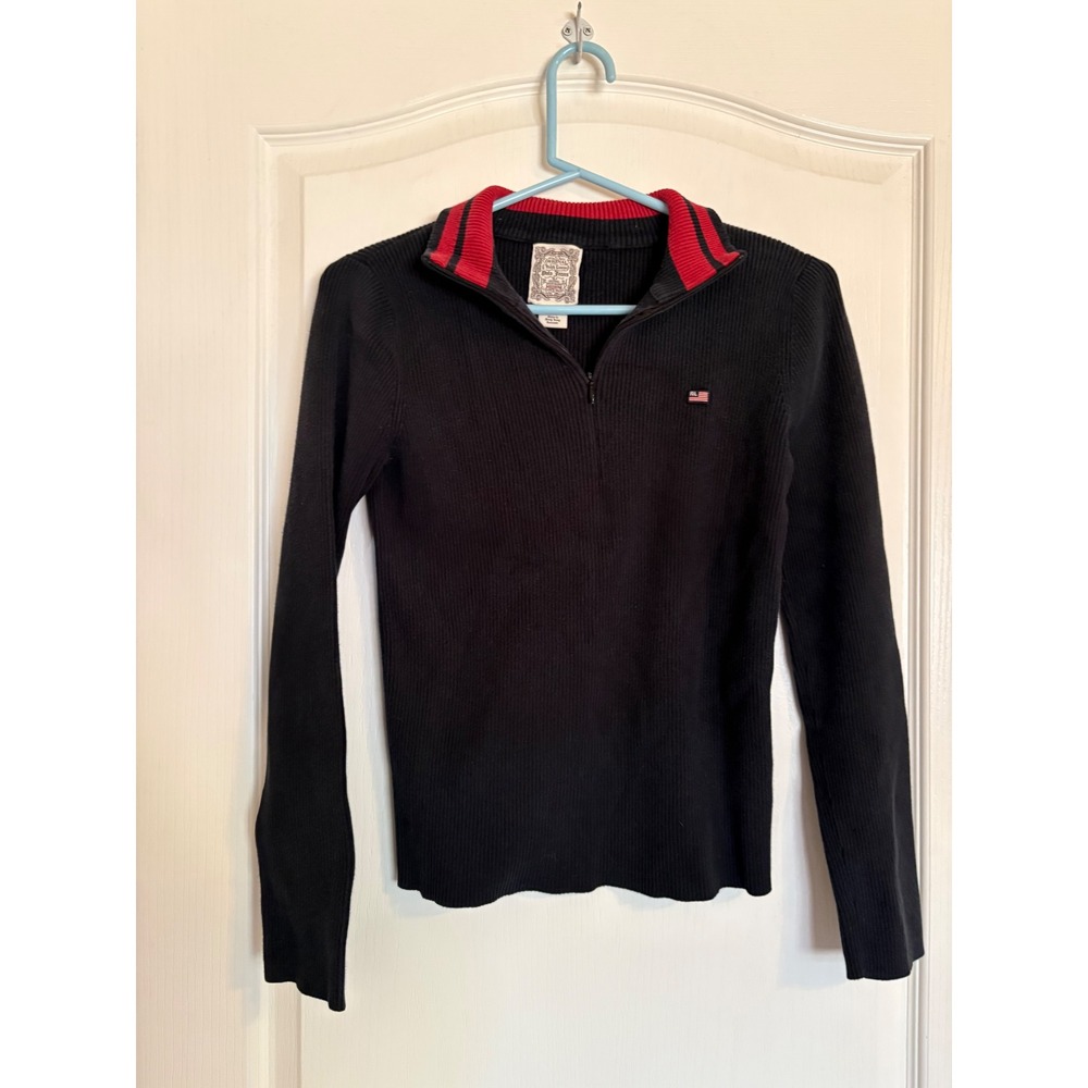 Polo Jeans Ralph Lauren Sweater Women Medium Black Quarter Zip Ribbed Preppy